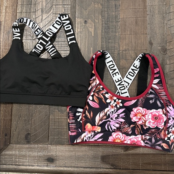SHEIN Love Set of 2 Sports Bras Criss Cross Straps Floral and Black S - Picture 1 of 16
